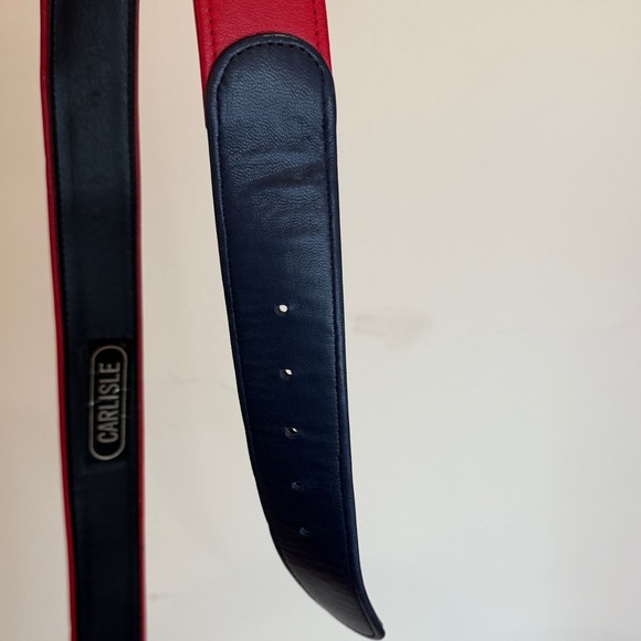 Vintage Carlisle Red & Navy Leather Belt w/ Unique Gold Buckle, Parisian Chic main image 5
